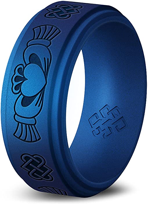Knot Theory Claddagh Silicone Ring in Black, Dark Silver, Metallic Blue, or Antique Gold