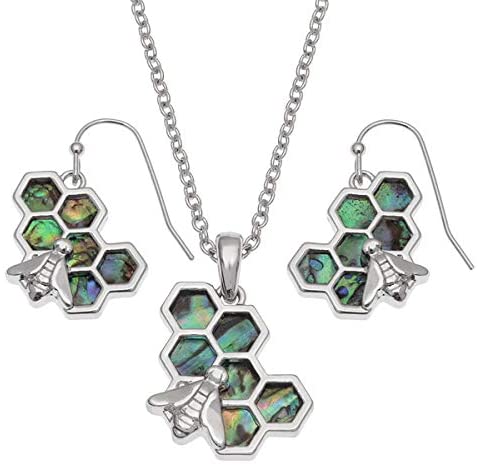 Talbot Fashions Tide Jewellery Inlaid Paua Shell Super Cute Honeycomb Bumblee Bee Necklace Pendant & Earrings Set
