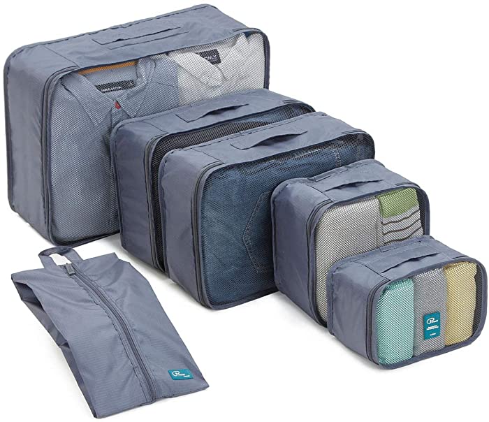 6 Set Packing Cubes-Large Capacity Travel Luggage Packing Organizers with Shoe Bag-Gray