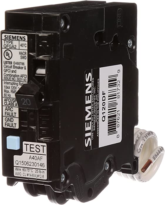 Siemens Q120DF 20-Amp Afci/Gfci Dual Function Circuit Breaker, Plug on Load Center Style