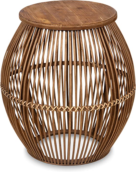 Kate and Laurel Torry Round Bamboo Side Table, Light Brown
