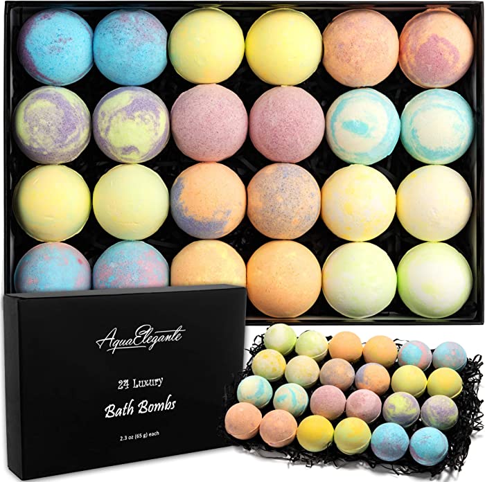 Luxury Bath Bombs for Women - Gift Set of 24 Bathbombs with Organic Essential Oils - Natural Vegan Soap for Moisturizing Fizzy Bubbles