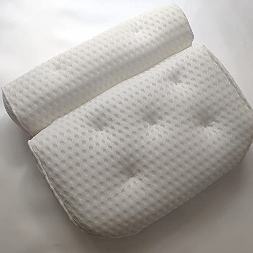 BDJKQLZ Spa Non-Slip Bath Pillow Cushioned Bath Tub Spa Pillow Bathtub Head Rest Pillow with Suction Cups for Neck Back (Color : White)