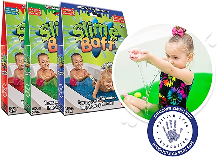 3 x Slime Baff from Zimpli Kids, Red, Green & Blue, Turns Water into gooey, Colourful Slime, Slime Making Kit for Children, Certified Biodegradable Gift