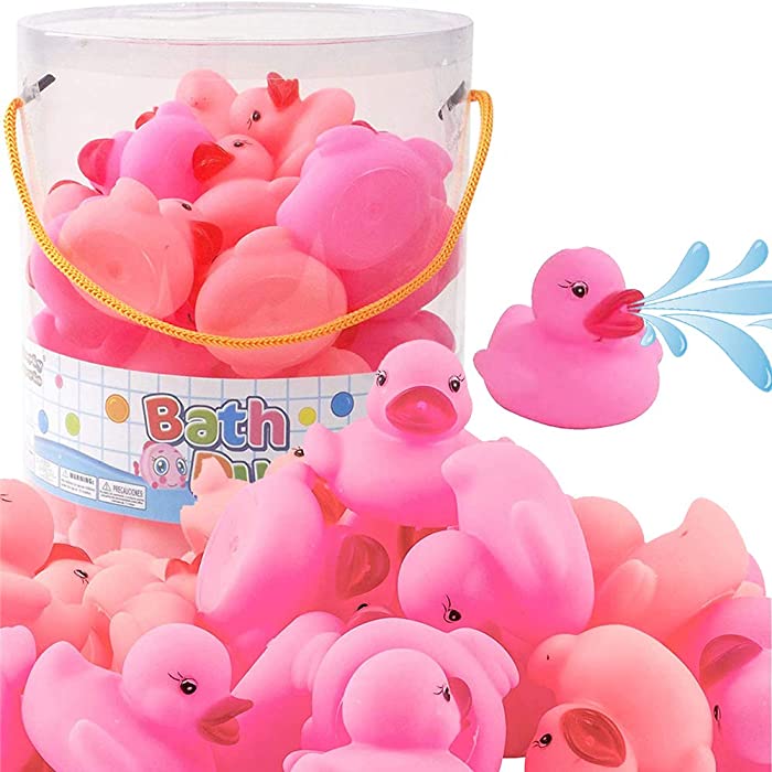 Liberty Imports 36 Pieces Classic Rubber Duck Bath Toys - Float Squeak Squirt Duckies for Girls Baby Shower, Party Favors, Kids Gifts (Pink)