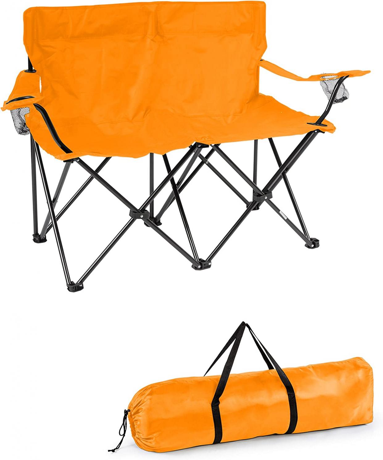 Trademark Innovations Loveseat Style Double Camp Chair, 40" L x 22" W x 31.5" H, Orange