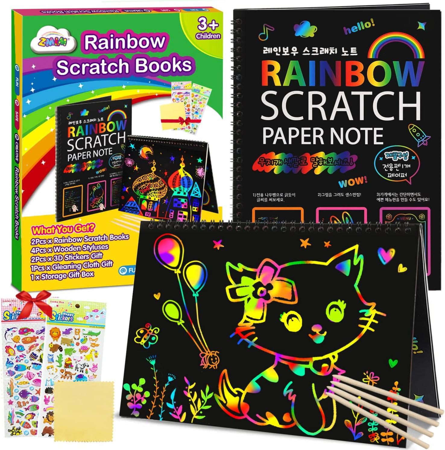 ZMLM Scratch Paper Art-Craft Gifts - Rainbow Scratch Off Art Set for Kids Activity Coloring Craft Drawing Pad Black Magic Art Craft Supplies Kits for Girls Boys Birthday Present Party Christmas Toys