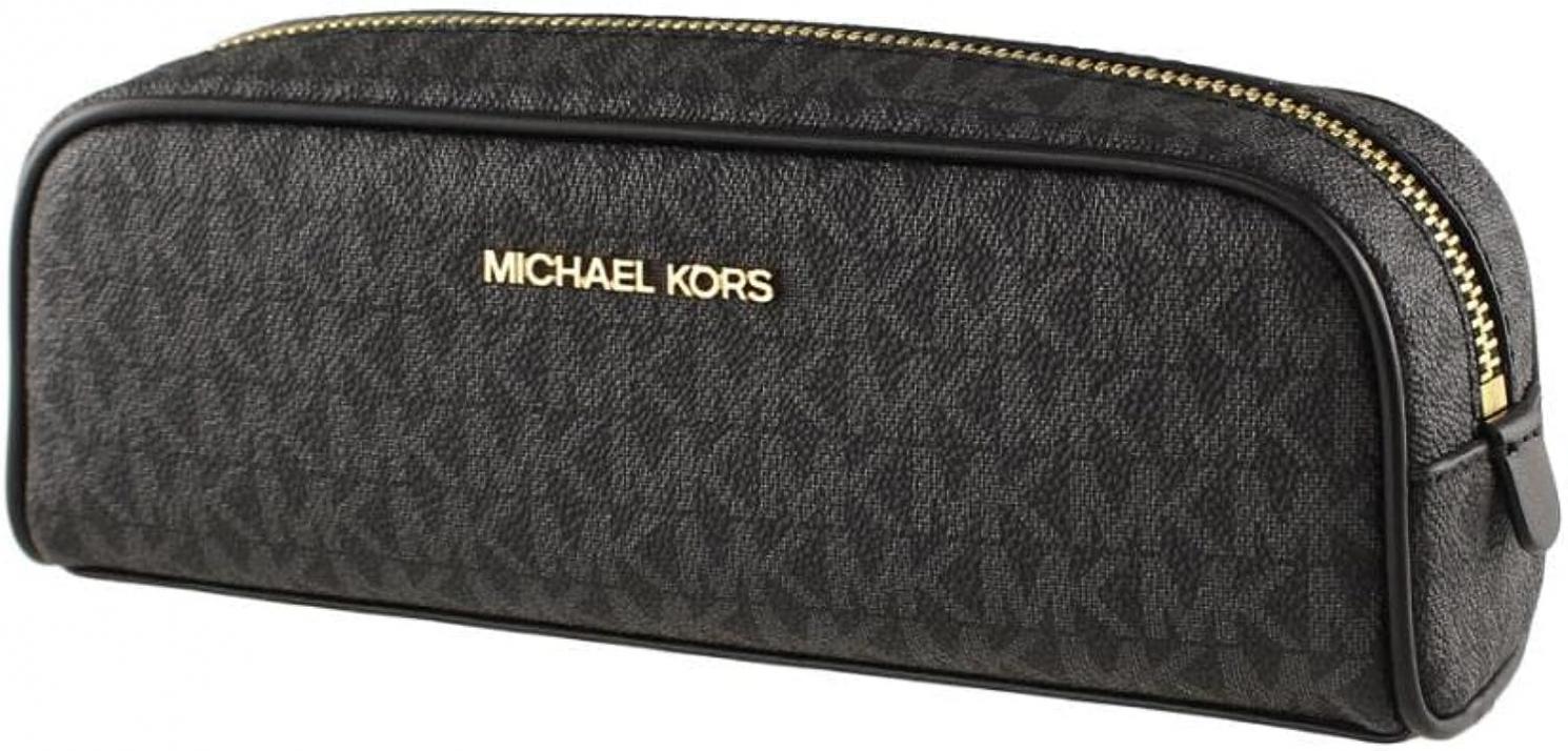 Michael Kors Giftables Medium Pencil Case Signature Leather Makeup Case (Black)