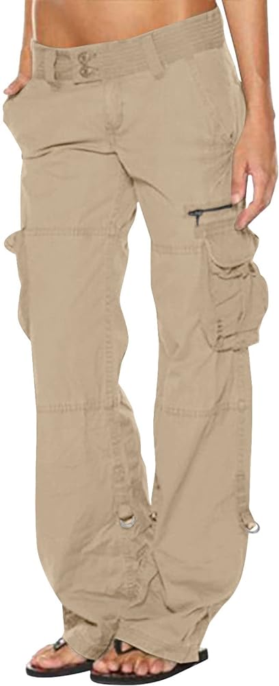 SMIDOW Baggy Parachute Pants for Women Low Rise Wide Leg Cargo Pant Military Army Combat Work Trousers with Pockets
