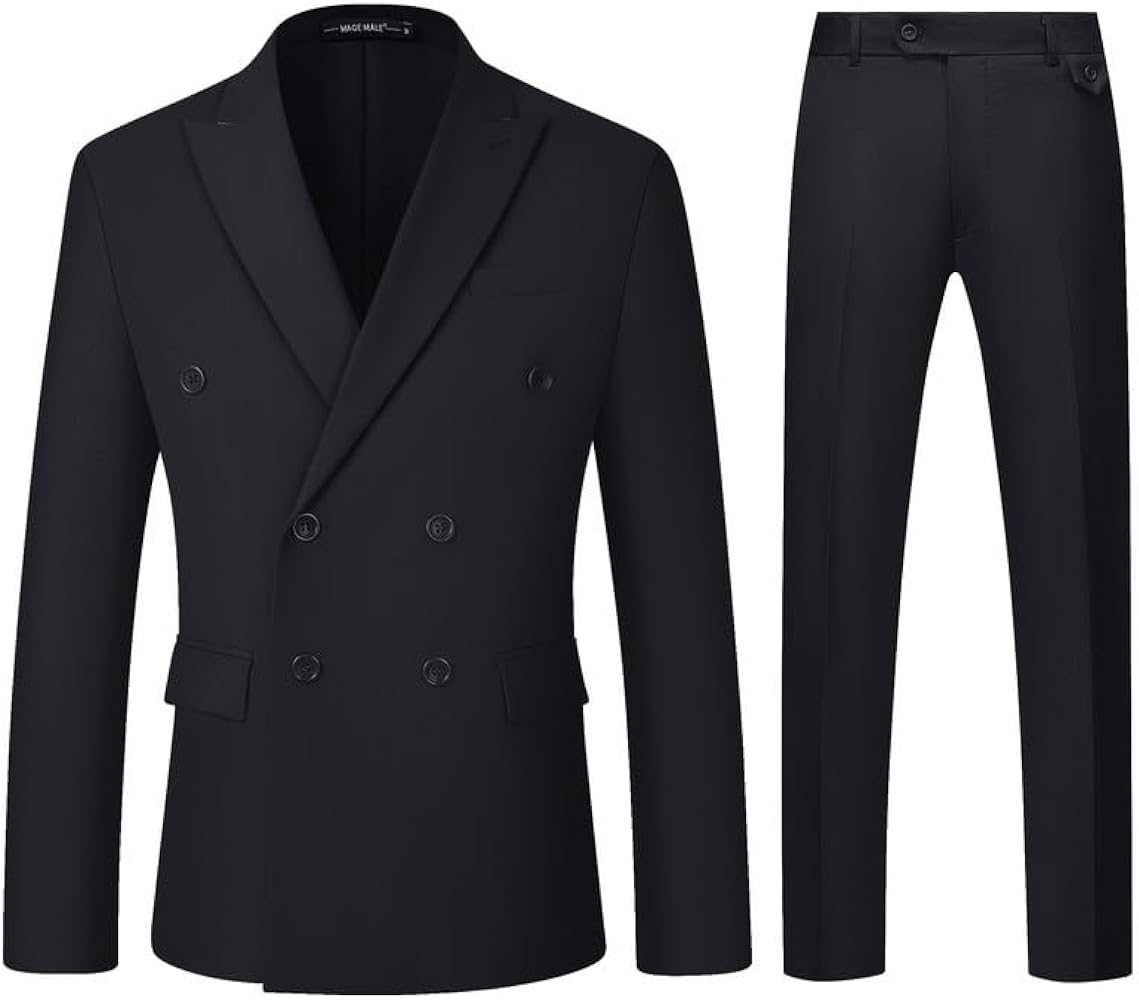 MAGE MALE Men's 2 Piece Suit Elegant Solid Double Breasted Slim Fit Tuxedo Suit with Blazer and Pants