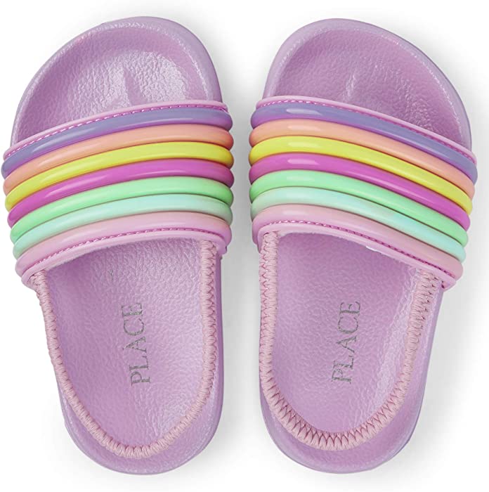 The Children's Place Unisex-Child Rainbow Stripe Slide Sandals Slipper