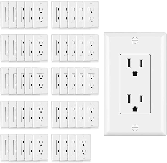 (50 Pack) CML 15 Amp Decorator Receptacle Outlet with Wallplate, 15A/125V, 3-Year Warranty, White, UL Certified