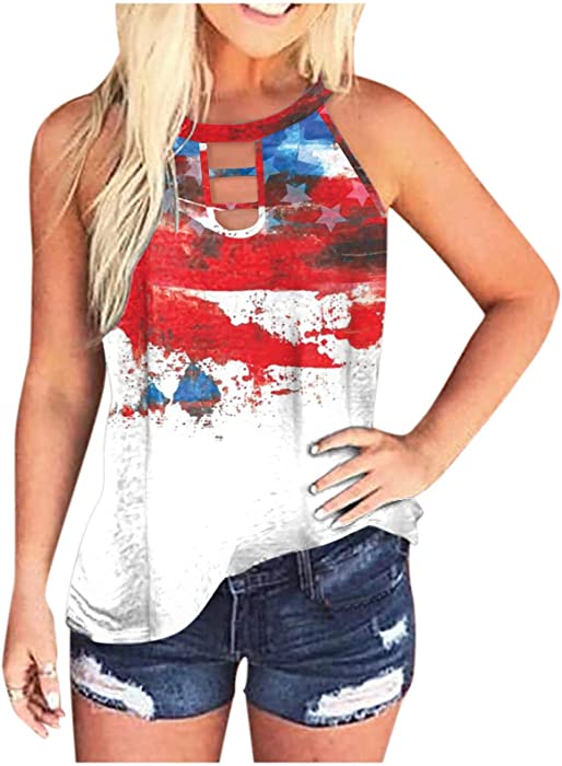 Womens Tops Summer Halter Cutout Front Sleeveless Tank Tops Trendy Ombre Sunflower Graphic Tee Shirts Camisole Blouses