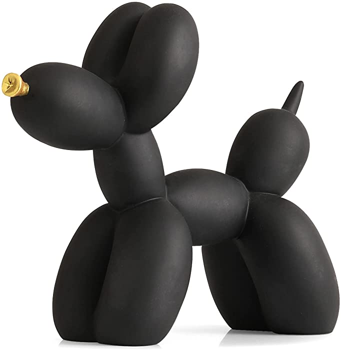 Balloon Dog Statue Collectible Figurines Art Modern Sculpture, Cute Golden Nose Dog Animals Resin Crafts Handmade Ornament Home Decor Accents(Black,9,7,3.5in)