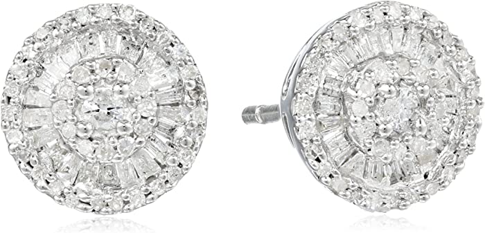 Amazon Collection Sterling Silver Diamond Round Stud Earrings (1/2 cttw)