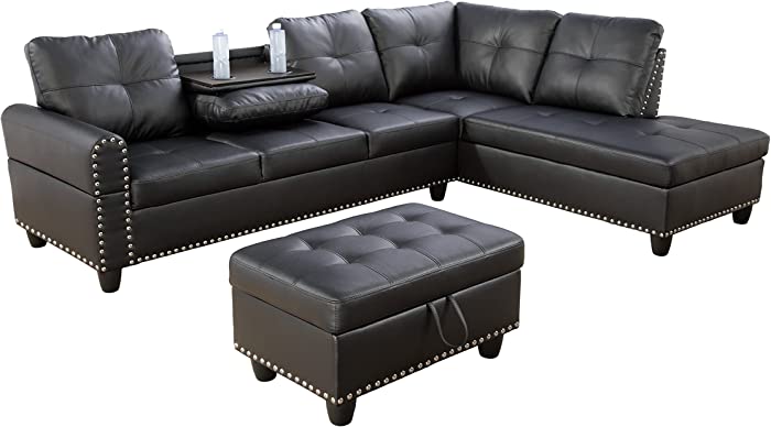 Star Home Living Sectional w/Ottoman Sofas, 97.2" W x 69.3" D x 32.3" H, 9912B, Black