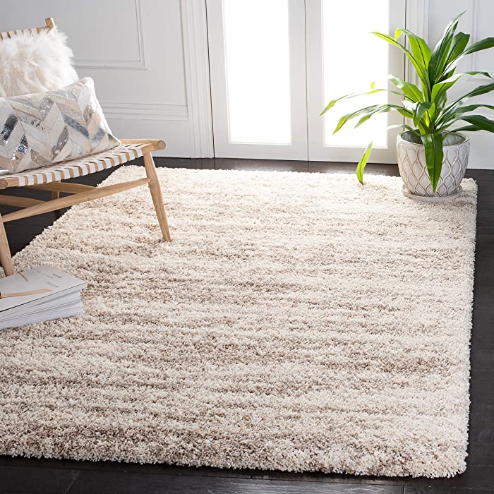 SAFAVIEH Hudson Shag Collection 8' x 10' Ivory/Beige SGH206B Modern Non-Shedding Living Room Bedroom Dining Room Entryway Plush 2-inch Thick Area Rug