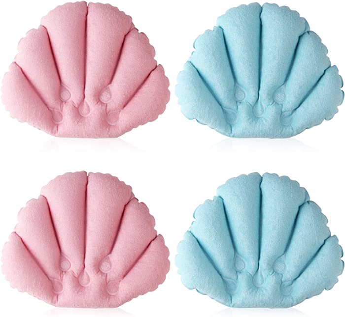 sansheng Inflatable Bath Pillow,Bath Pillows for Tub -(10x12inch) Bathtub Pillow Headrest - Terry Cloth with Suction Cups Inflated Neck Support for Bathtub（Pink & Blue）