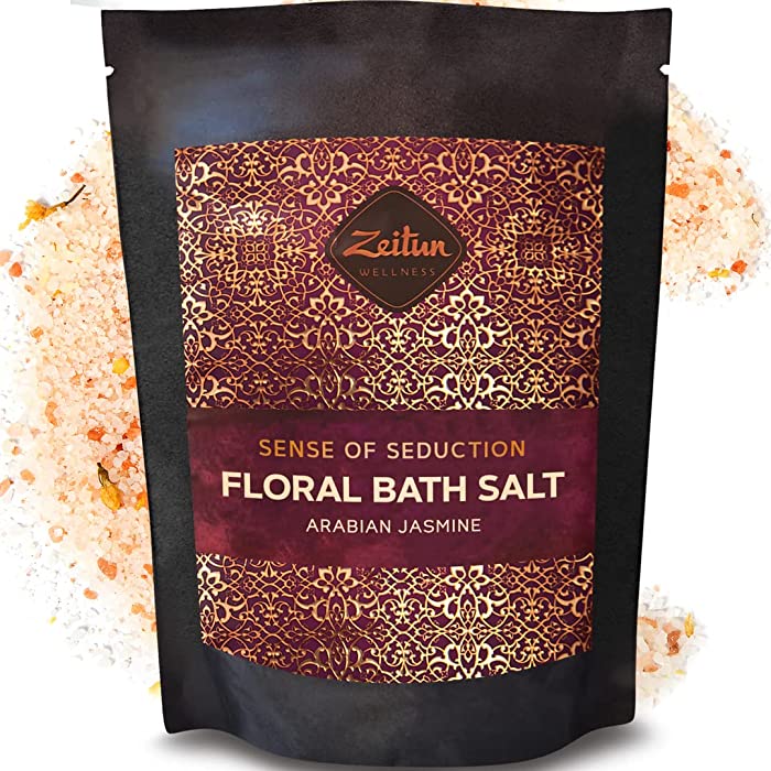 Floral Bath Salt with Himalayan Pink & Dead Sea Salt | Sensual Salts with Natural Ylang-Ylang Essential Oil & Dried Jasmine Petals | Unique Relaxing Gift for Women | Detox Body & Foot Soak