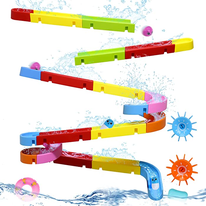 Bath Toys for Kids Ages 4-8 Toddlers 3 in 1 Wall Bathtub Toys Ball Track Shower Water Slide Take Apart Game Birthday Gifts for 3 4 5 6 7 8 Years Old Boys Girls