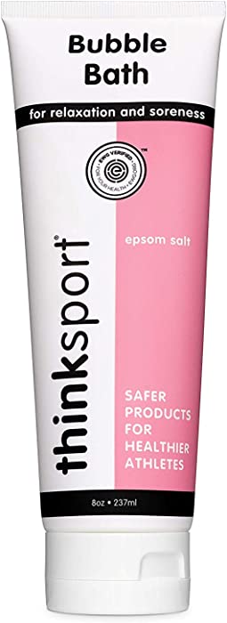 Thinksport Bubble Bath with Epsom Salts – Natural Bathing Foam for Relaxation & Soreness –Cleansing Formula for Athletes – Non-Toxic, Free of Parabens & Phthalates, 8oz