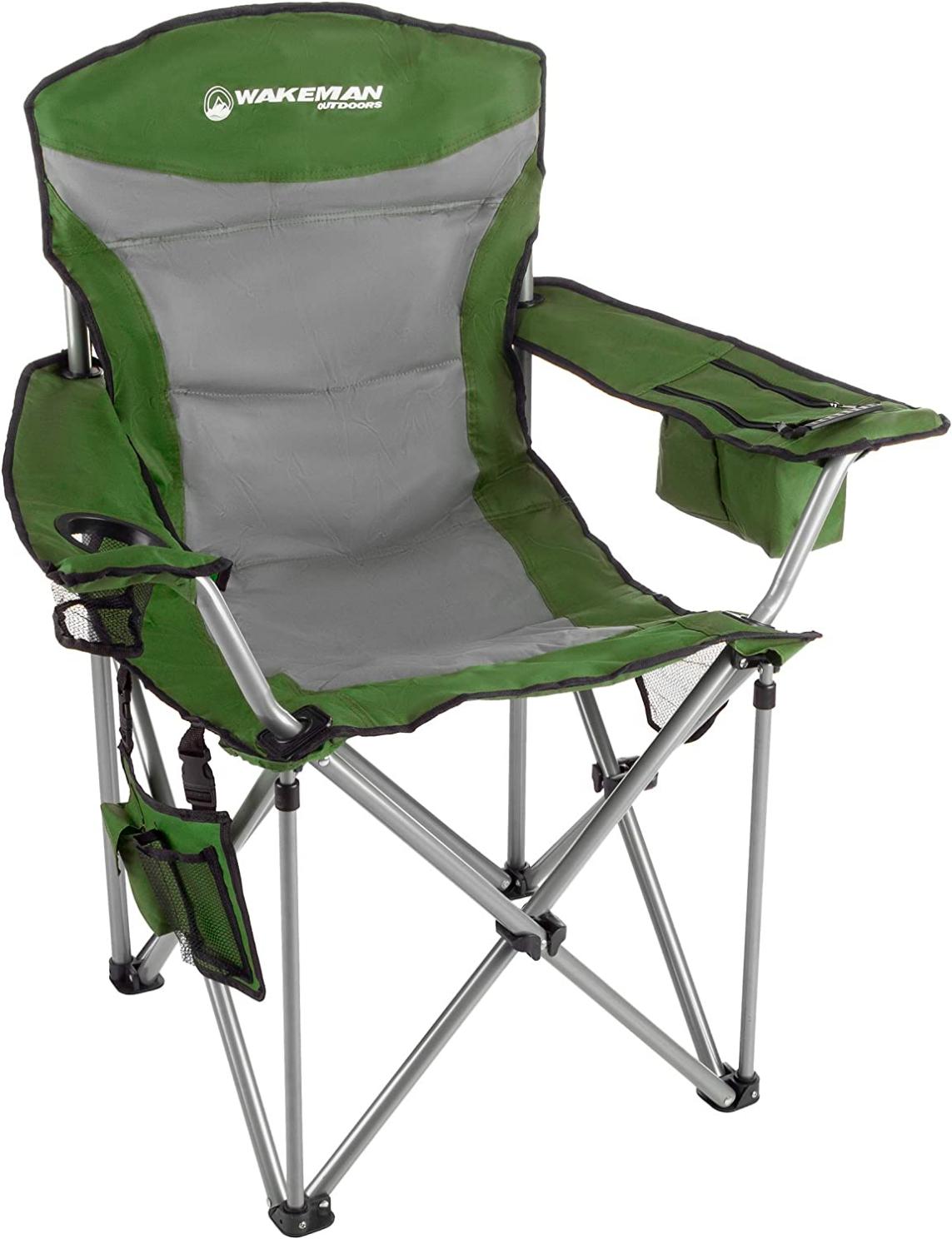 Wakeman Outdoors Heavy Duty Camp Chair-850lb High Weight Capacity Big Tall Quad Seat-Cup Holder, Cooler, Carrying Bag-Tailgating, Camping, Fishing