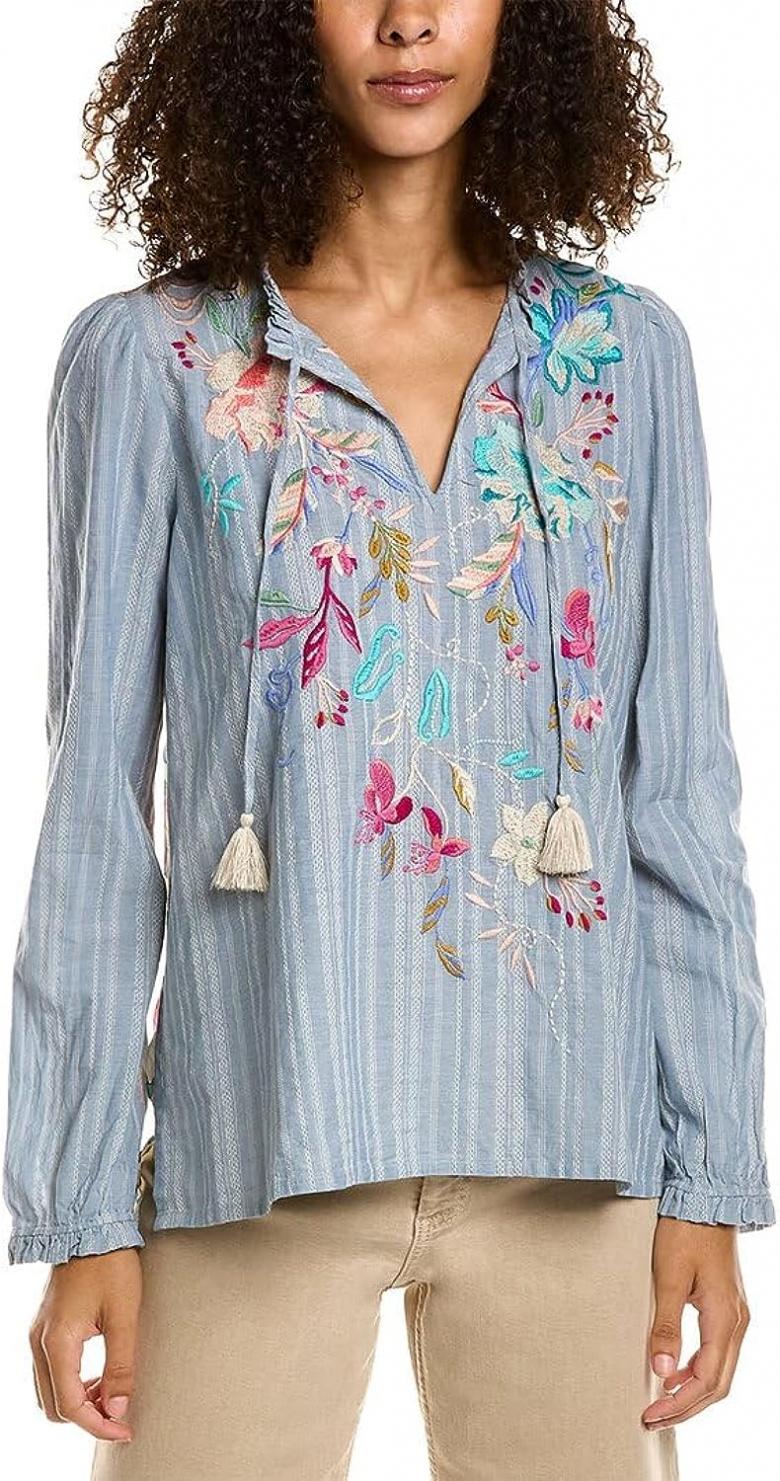 Johnny Was Women's Nico Ruffle Scarf Back Blouse