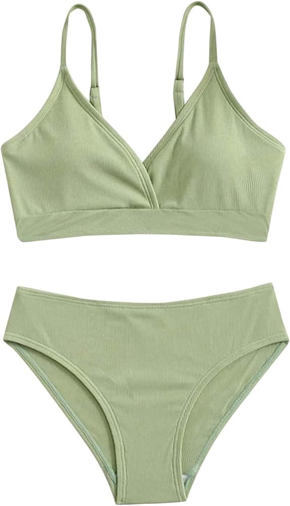 Girl's Summer 2 Piece Swimwear Spaghetti Strap Bikini Set High Waist Swimsuits for Toddler 7-12 Years