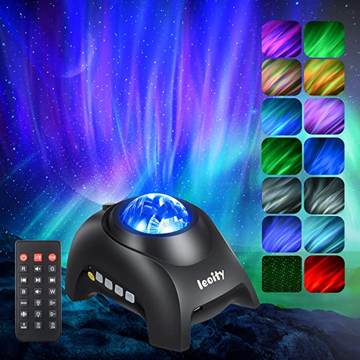 Leoity Star Projector for Bedroom, Aurora Projector with Remote Control; 3-in-1 Nothern Light Projector with Bluetooth Speaker, Built-in White Noise and Timer for Both Kids and Adults - Black