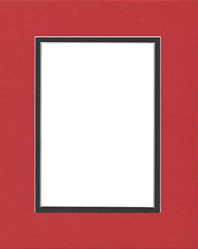 Pack of (5) 11x14 Double Acid Free White Core Picture Mats Cut for 8.5x11 Pictures in Real Red and Black