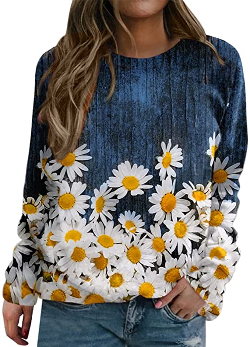 Womens Tops Long Sleeve Crewneck Inspirational Letter Print Tshirt Pullover Cute Graphic Tee Shirt Holiday Sweatshirts