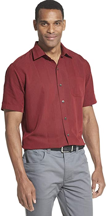 Van Heusen Men's Air Short Sleeve Button Down Poly Rayon Shirt (Discontinued by)