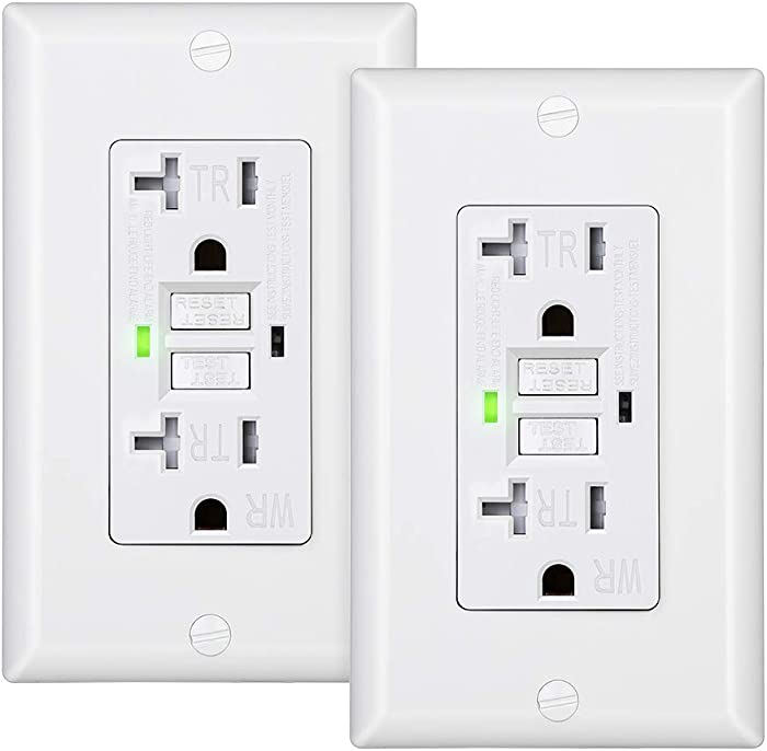 DEWENWILS 20A GFCI Outlet, 2-Pack Self-Test GFCI Receptacle with LED Indicator, Tamper Resistant, Weather Resistant, Wallplate Included, UL Listed, White