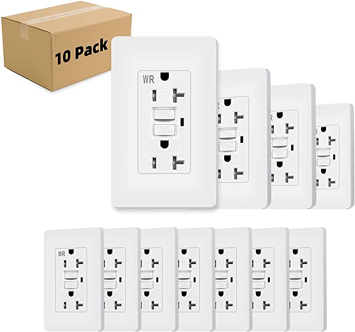 Micmi GFCI Outlet 20 Amp Receptacle, Tamper-Resistant, Weather Resistant and Self-Test Wallplate with LED Indicator 125 Volt, Screws Included ETL Listed , (20A GFCI Self Test WR TR 10pack)