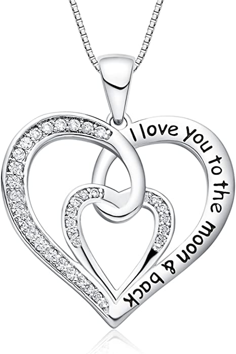 FANCYCD Holiday Deals Week I Love You to the Moon and Back" Love Heart Necklace, Jewelry for Women & Girls, Gifts for Girlfriend, Wife, Sister, Grandma, Mom