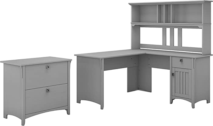 Bush Furniture Salinas L Shaped Desk with Hutch and Lateral File, Cape Cod Gray