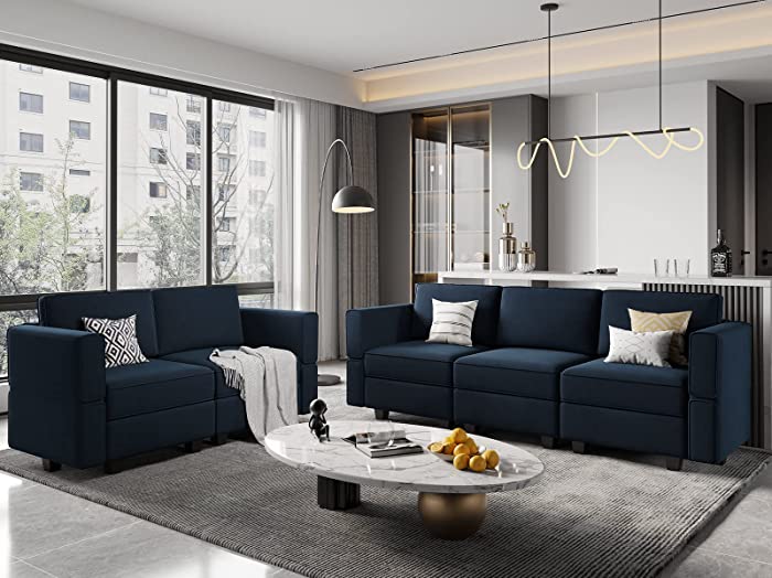 Belffin Sofa and Loveseat Set 2 Piece Furniture Sofa Set for Living Room Modular Sofa Couch Set with Storage Seats Blue