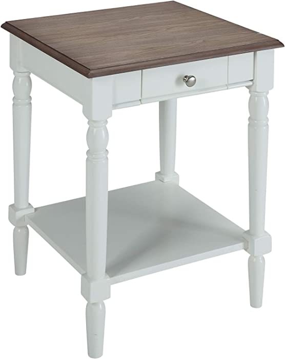Convenience Concepts French Country End Table with Drawer and Shelf, Driftwood / White