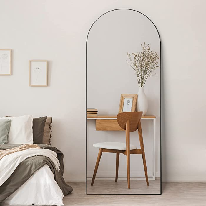 Manocorro Arched Full Length Mirror, 65"×22" Floor Mirror with Stand, Full Body Mirror, Hanging or Leaning Against Wall, Black Arch Standing Mirror Large Bedroom Mirror for Cloakroom