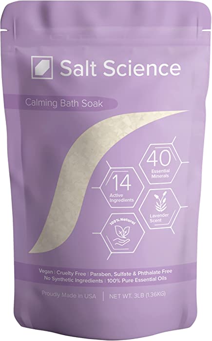 Salt Science Calming Bath Soak - Mind & Body Recovery Bath Salt With 40 Essential Minerals - All-Natural Magnesium & Dead Sea Salt For Relaxation, Muscle Soothing & Sleep - 100% Natural Lavender Scent