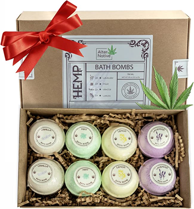 Bath Bombs Set for Pure Body Relaxation - Made from Organic Hemp Seeds Oil - Great Gift for Women & Men by Alter Native - Handmade in The USA - 8 Pack