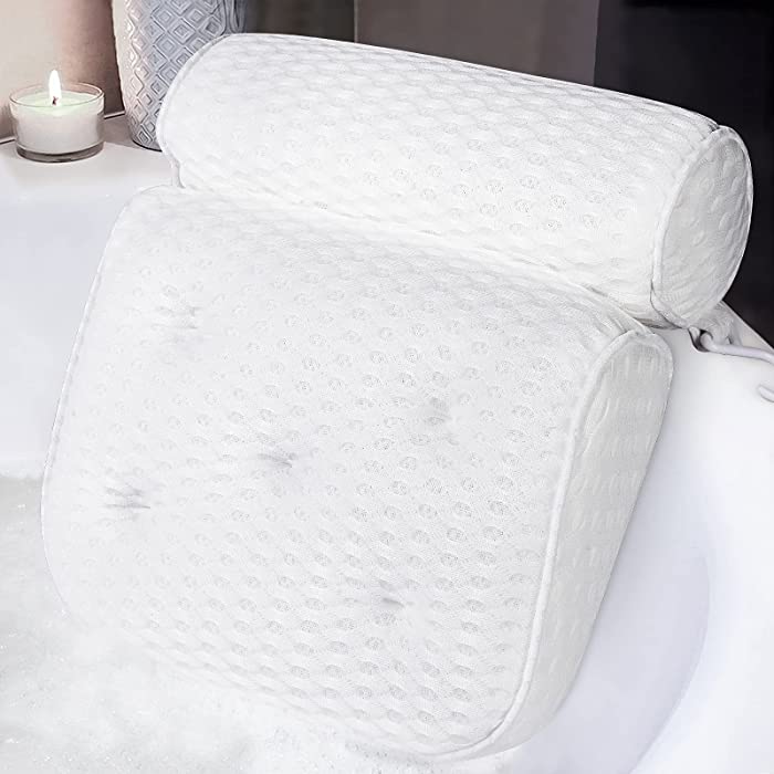 Bath Pillows For Tub Ergonomic Bathtub Pillow Adopts 4D Mesh & 7 Suction Cups,Bathtub Accessories Helps To Support The Head,Back, Shoulders & Neck. It Is Suitable For All Bathtubs, Hot Tubs &Spas