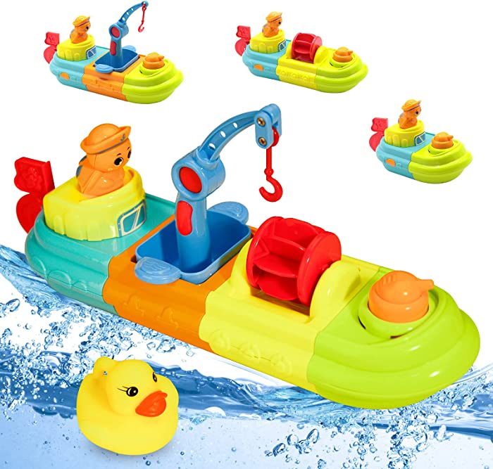 HOMETTER Bath Toys for Toddlers 12-36 Months, Little Bath Ducky and Boat for 1 2 3 4 5 Year Old Kids, Fun Bathtub Toys