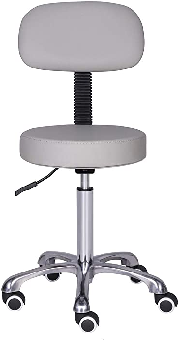 Kaleurrier Rolling Swivel Adjustable Heavy Duty Drafting Stool Chair for Salon,Medical,Office and Home uses,with Wheels and Back (Grey)