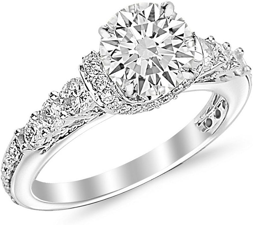 2 Carat Round Cut Designer Four Prong Round Diamond Engagement Ring (I-J Color, SI2 Clarity)