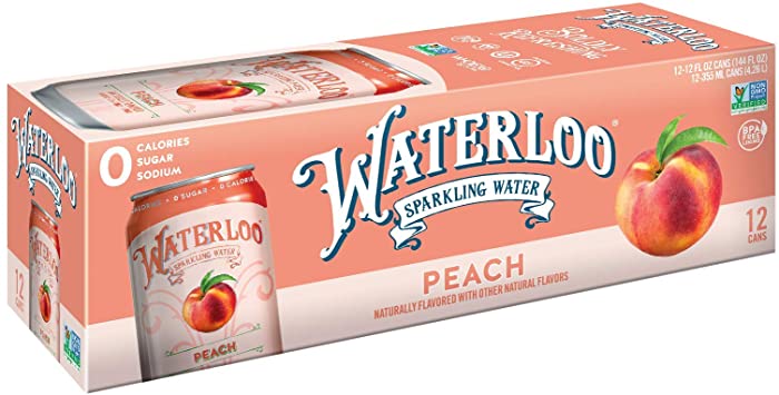 Waterloo Sparkling Water, Peach Naturally Flavored, 12 Fl Oz Cans, Pack of 12 | Zero Calories | Zero Sugar or Artificial Sweeteners | Zero Sodium