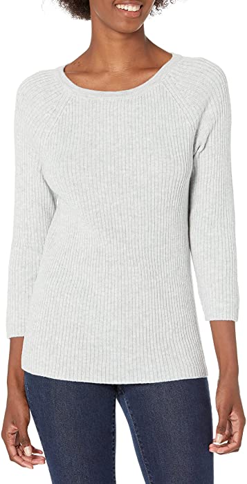 Amazon Brand - Lark & Ro Women's 3/4 Sleeve Ballet Neck Rib Sweater