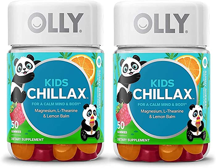 Olly Kids Chillax Gummy Vitamins! 100 Gummies Sunny Sherbet Flavor! Formulated with Magnesium, L-Theanine & Lemon Balm! Help Gently Calm Little Minds and Bodies! Choose Your Pack! (2 Pack)