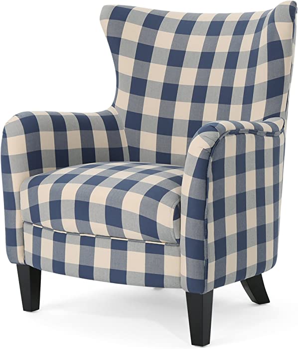 Christopher Knight Home Oliver Farmhouse Armchair, Checkerboard, Blue Floral