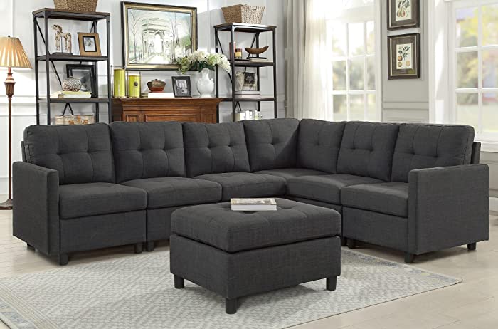 Reconfigurable Sectional Couch with Ottoman Modular Sofa Living Room Sofa Set 6-seat Sofas Couch with Chaise,Free Conbination,7 Pieces Sofa (deep Grey(6 seat))